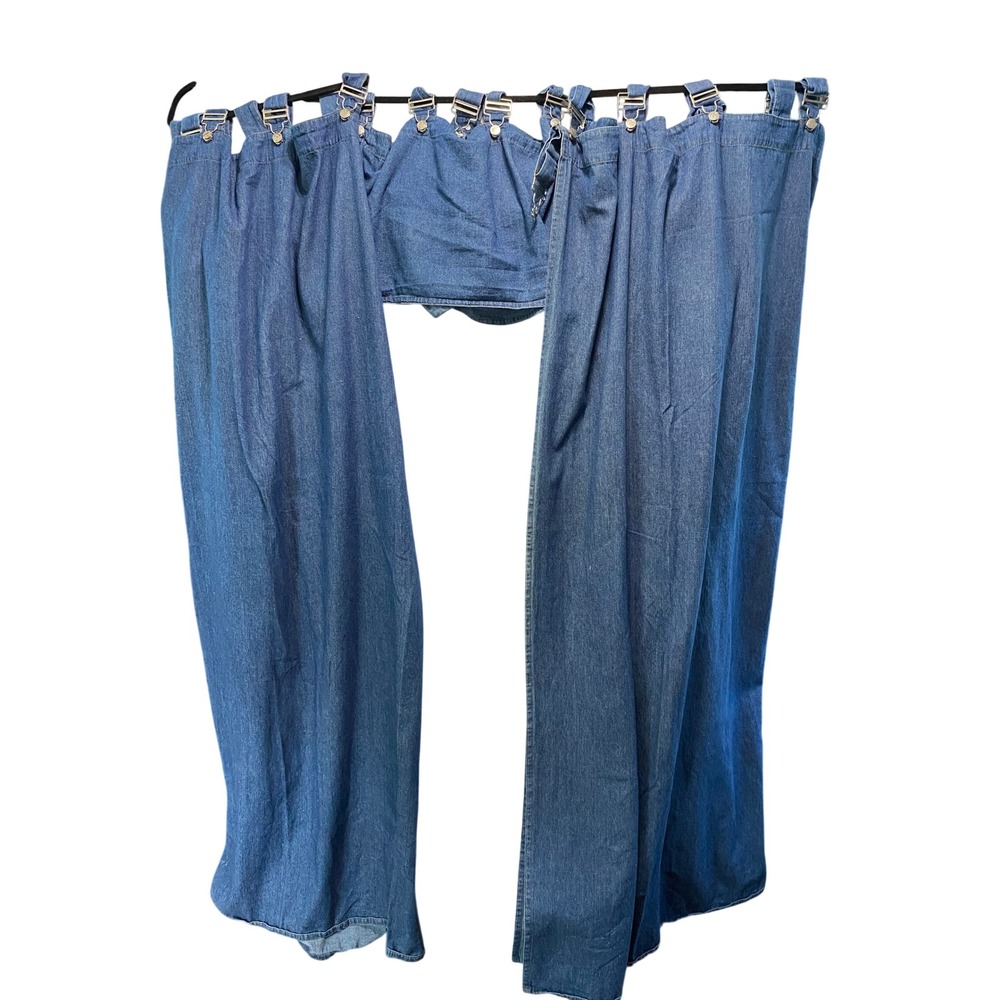 Unbranded Denim Curtains Valance Set Blue Overall Buckle Hardware 3 Piece Good